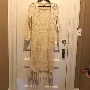 Boho chic long crochet sweater